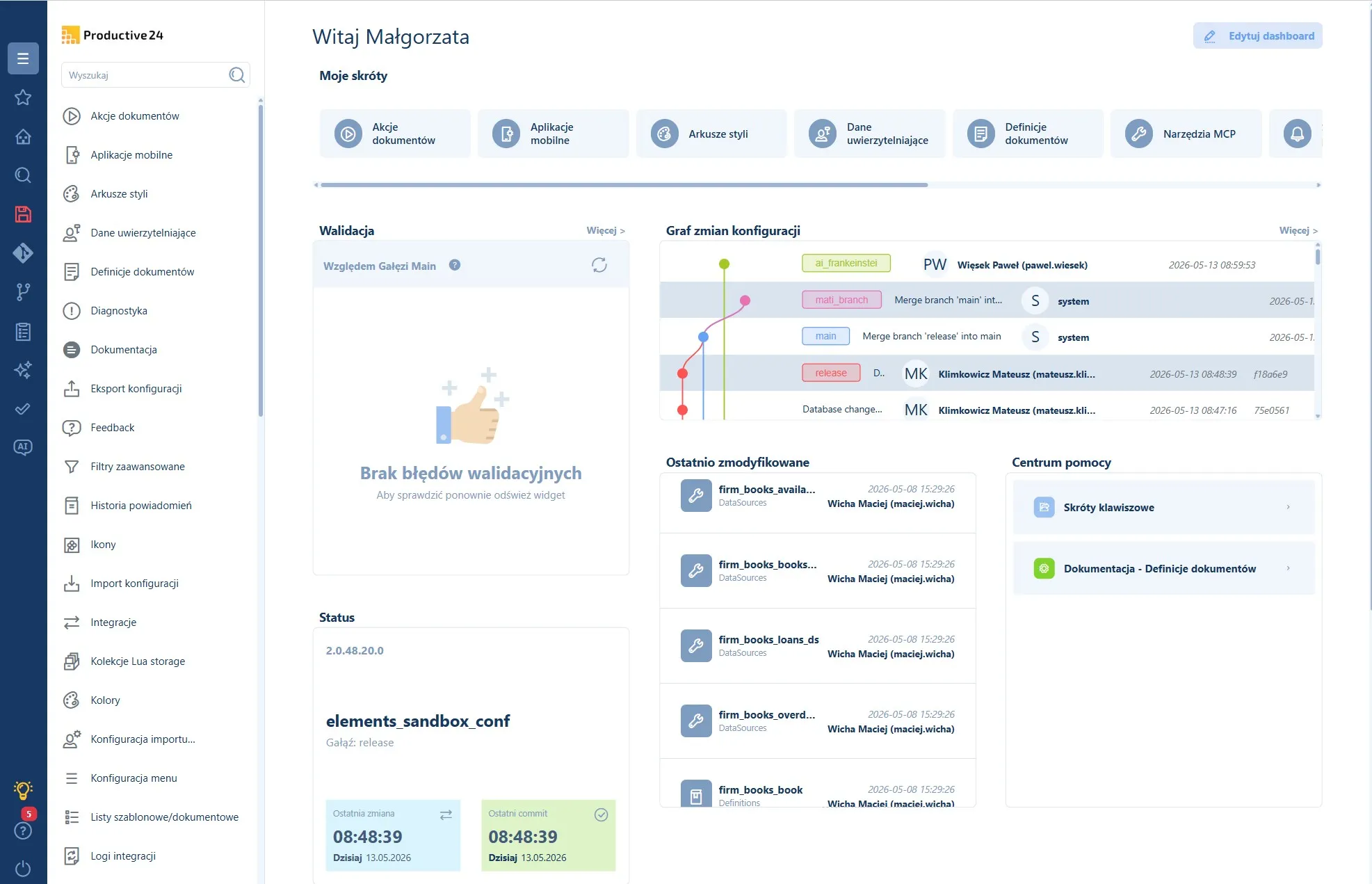 Zrzut ekranu platformy Productive24